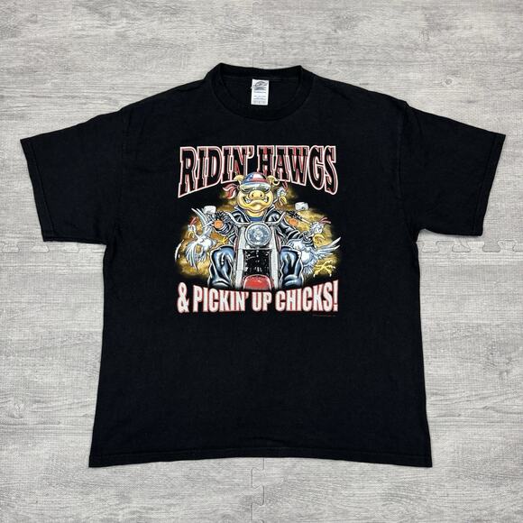 Vintage Biker! Style RIDIN' HOGS Hawg Motorcycle Black T-Shirt Men's size XL - Picture 1 of 6